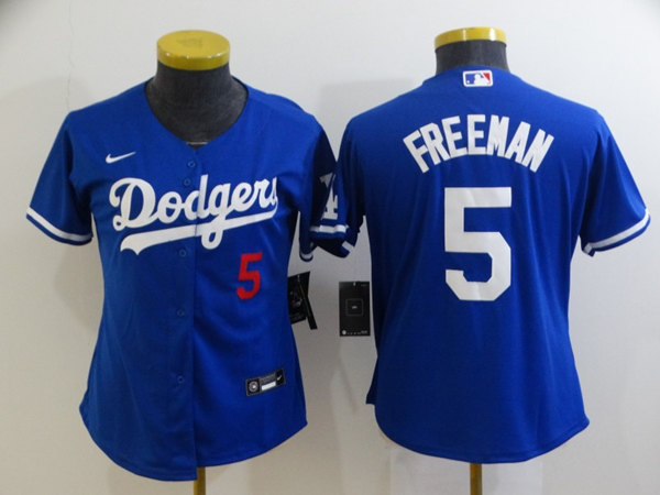 Women's Los Angeles Dodgers #5 Freddie Freeman Royal Cool Base Stitched Baseball Jersey(Run Small)